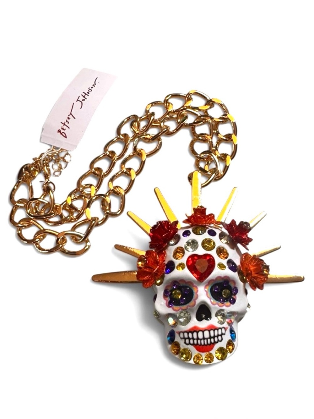 Betsey Johnson Sugar Skull Pendant Necklace, NWT